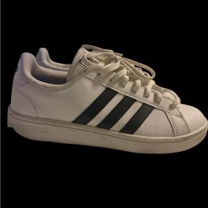 Adidas Women’s White Sneakers with Black Stripes